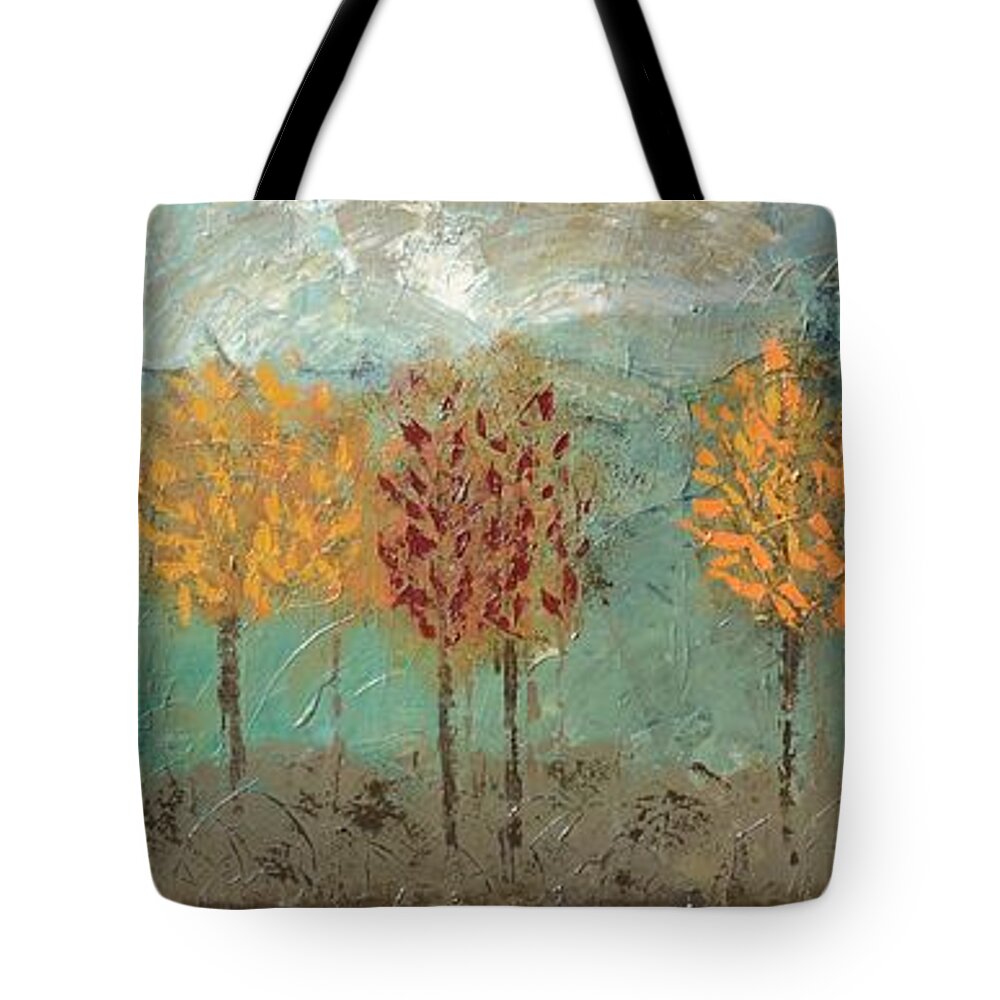 Fall Trees Tote Bag featuring the painting Colorful Trees by Linda Bailey