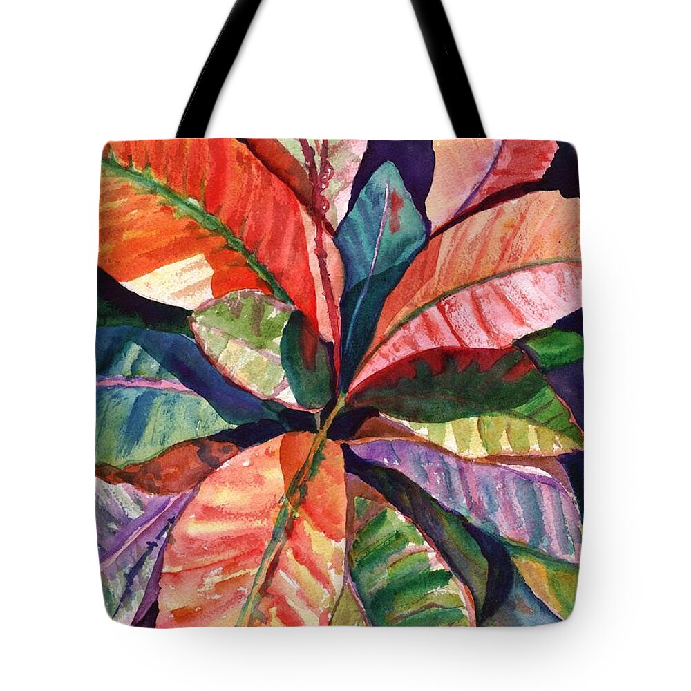 Tropical Leaves Tote Bag featuring the painting Colorful Tropical Leaves 1 by Marionette Taboniar