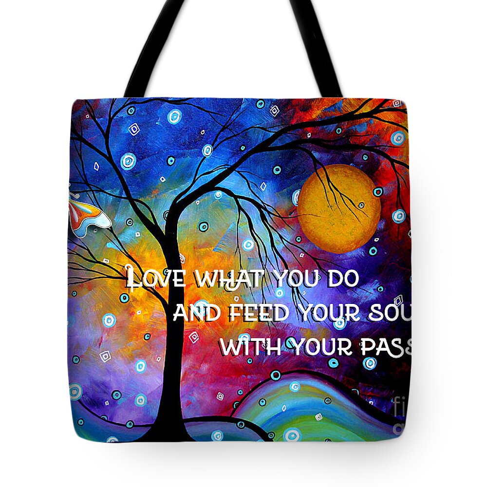 Inspirational Tote Bag featuring the painting Colorful Whimsical Inspirational Butterfly Landscape Painting by Megan Duncanson by Megan Duncanson
