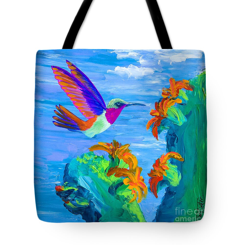 Hummingbird Tote Bag featuring the painting Colors of the Desert by Tracy L Teeter 