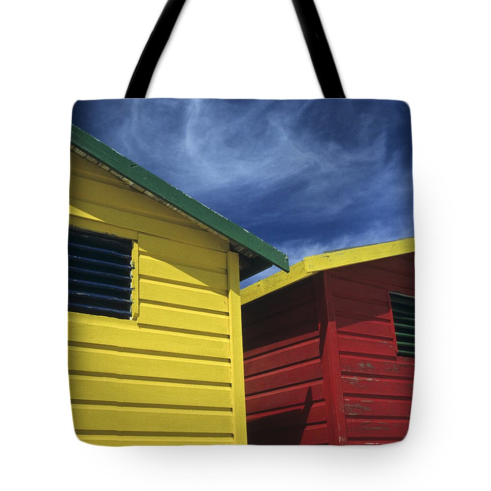 Beach Huts Tote Bag featuring the photograph Coloured Beach Huts by Maria Heyens