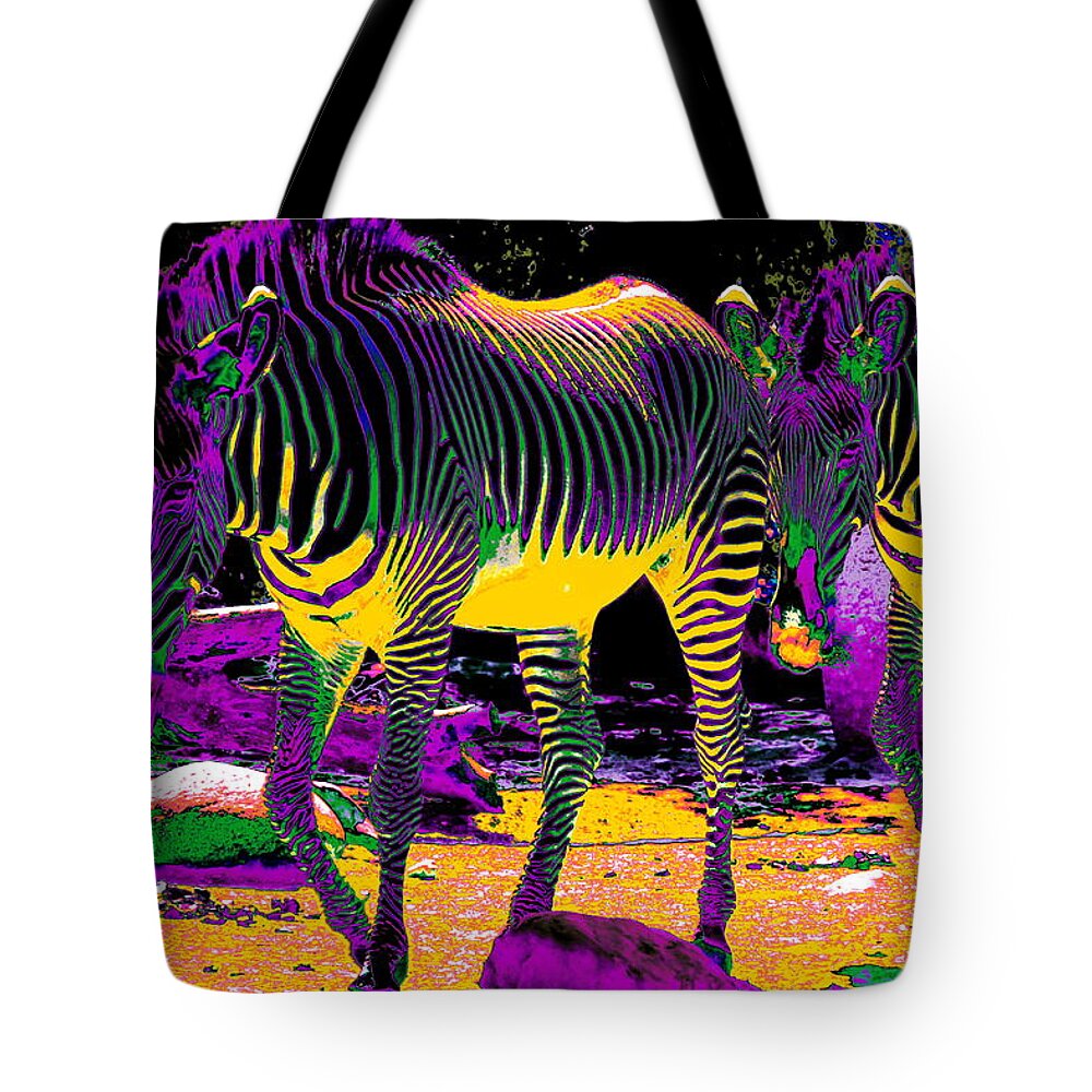 Zebra Tote Bag featuring the photograph Colourful Zebras by Aidan Moran