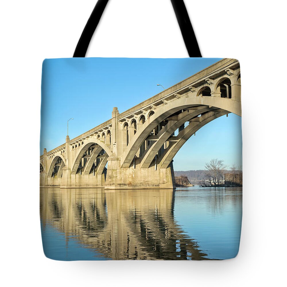 Arch Tote Bag featuring the photograph Columbia-wrightsville Bridge With by Drnadig