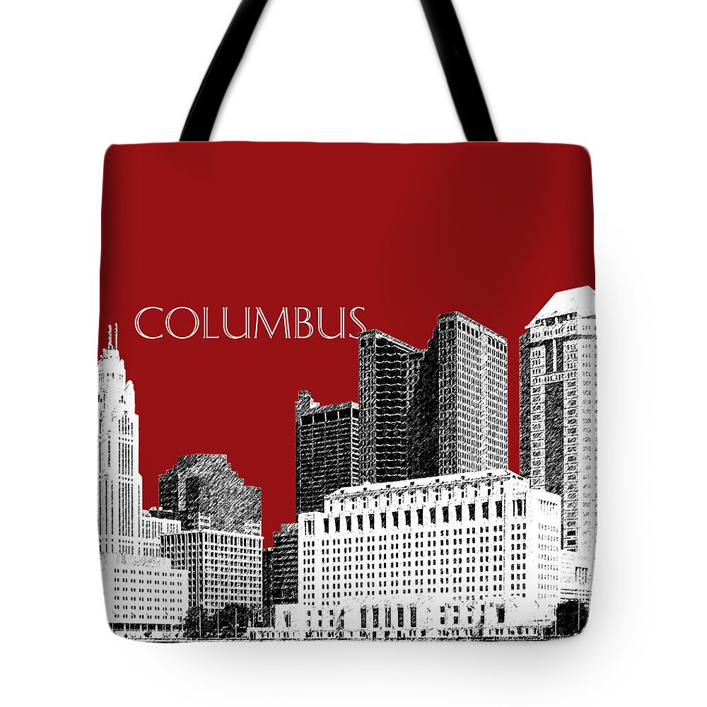 Architecture Tote Bag featuring the digital art Columbus Skyline - Dark Red by DB Artist
