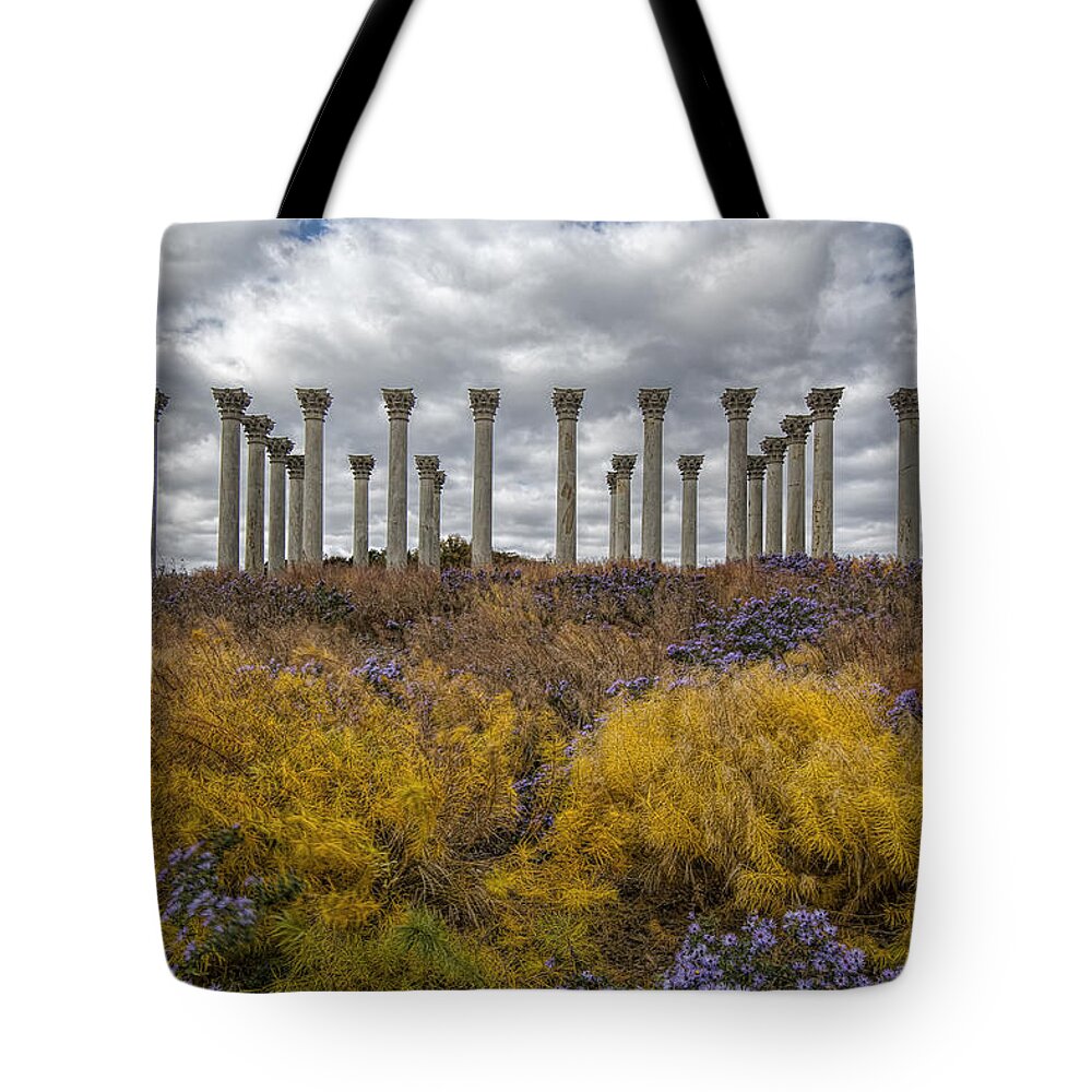 Capitol Tote Bag featuring the photograph Columns in Fall colors by Erika Fawcett