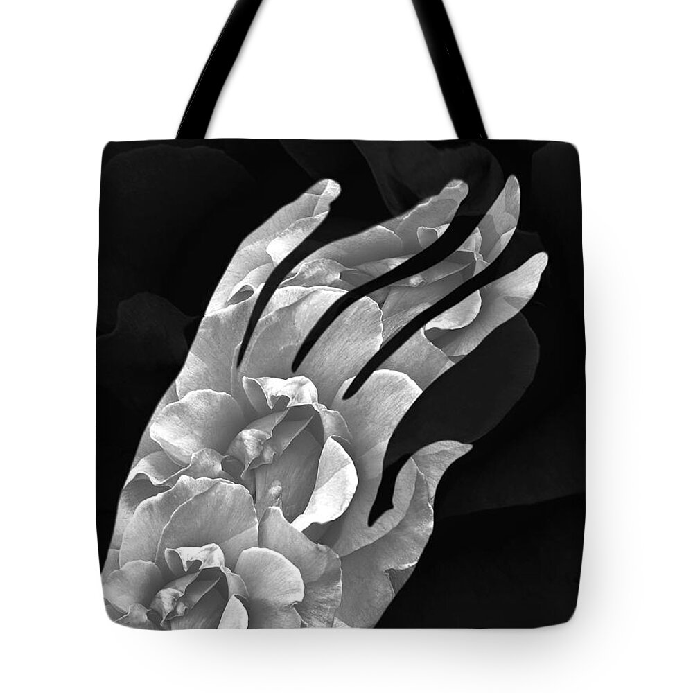 Surrealism Tote Bag featuring the digital art Comfort B W by Fei A
