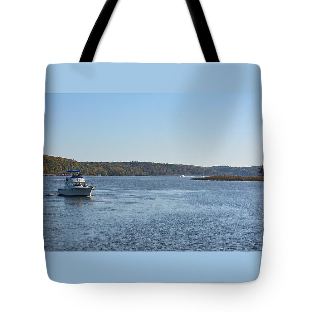 Hudson River With Boat Coming Ashore Tote Bag featuring the photograph Coming ashore by Kenneth Cole