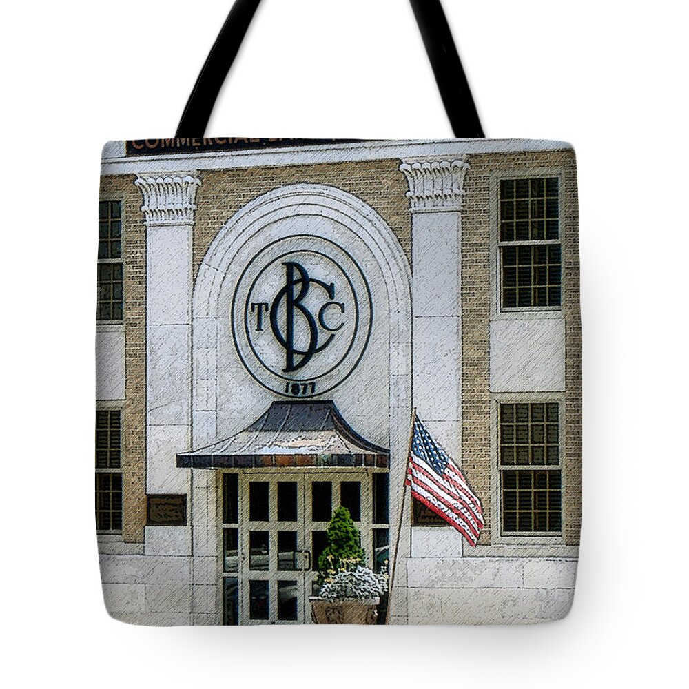 Windows On The Square Tote Bag featuring the photograph Commercial Bank and Trust by Lee Owenby
