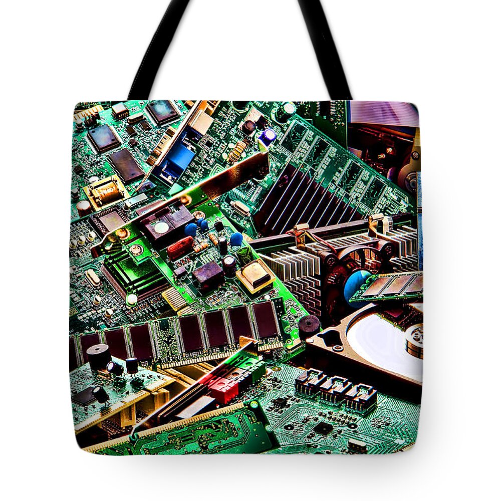 Computer Tote Bag featuring the photograph Computer Parts by Olivier Le Queinec
