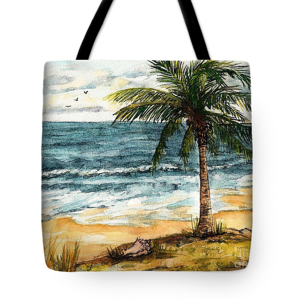 Beach Tote Bag featuring the painting Conch Shell in the Shade by Janis Lee Colon