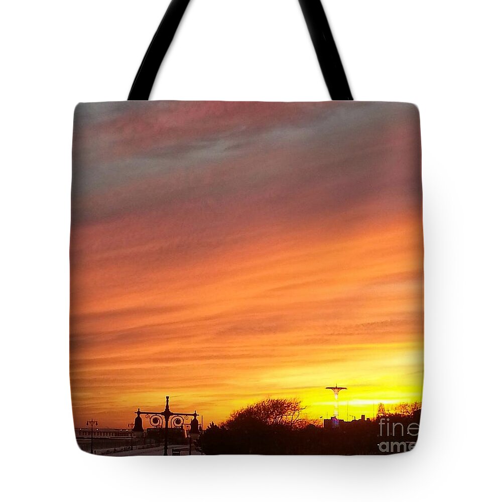 Coney Island Winter Sunset Tote Bag featuring the photograph Coney Island Winter Sunset by John Telfer