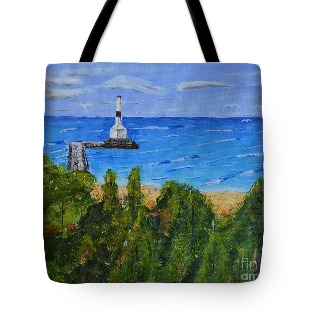 Light Tote Bag featuring the painting Summer, Conneaut Ohio Lighthouse by Melvin Turner