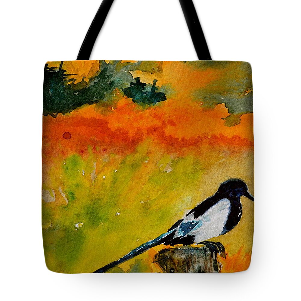Magpie Tote Bag featuring the painting Consider by Beverley Harper Tinsley