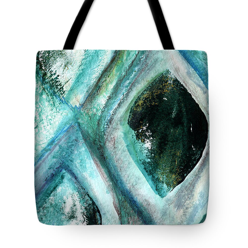 Contemporary Abstract Painting Tote Bag featuring the painting Contemporary Abstract- Teal Drops by Linda Woods