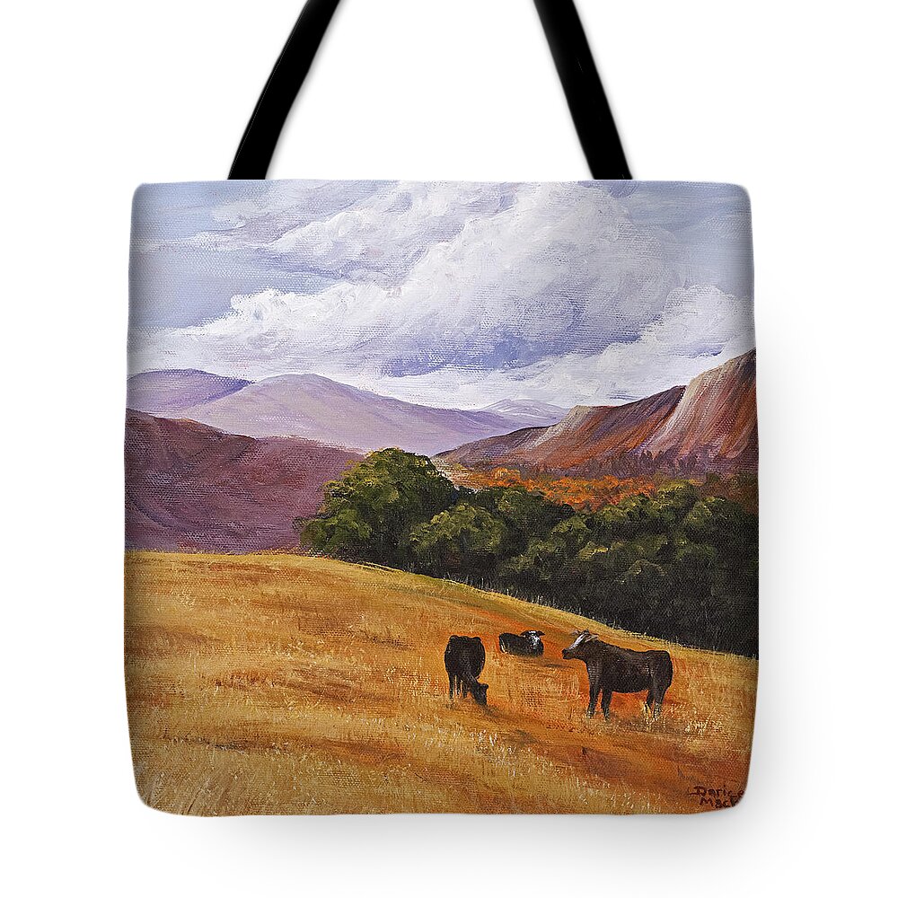 Landscape Tote Bag featuring the painting Contented Cows by Darice Machel McGuire