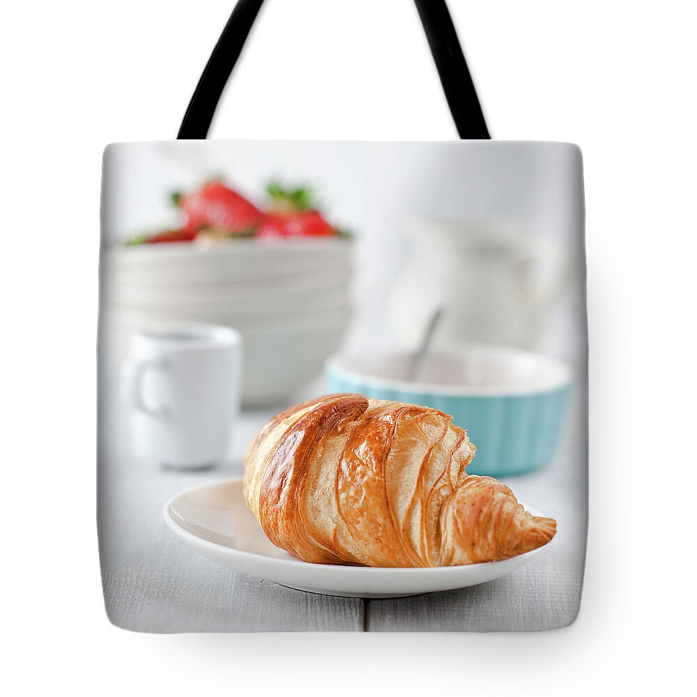 Breakfast Tote Bag featuring the photograph Continental Breakfast With Coffee And by Ola p