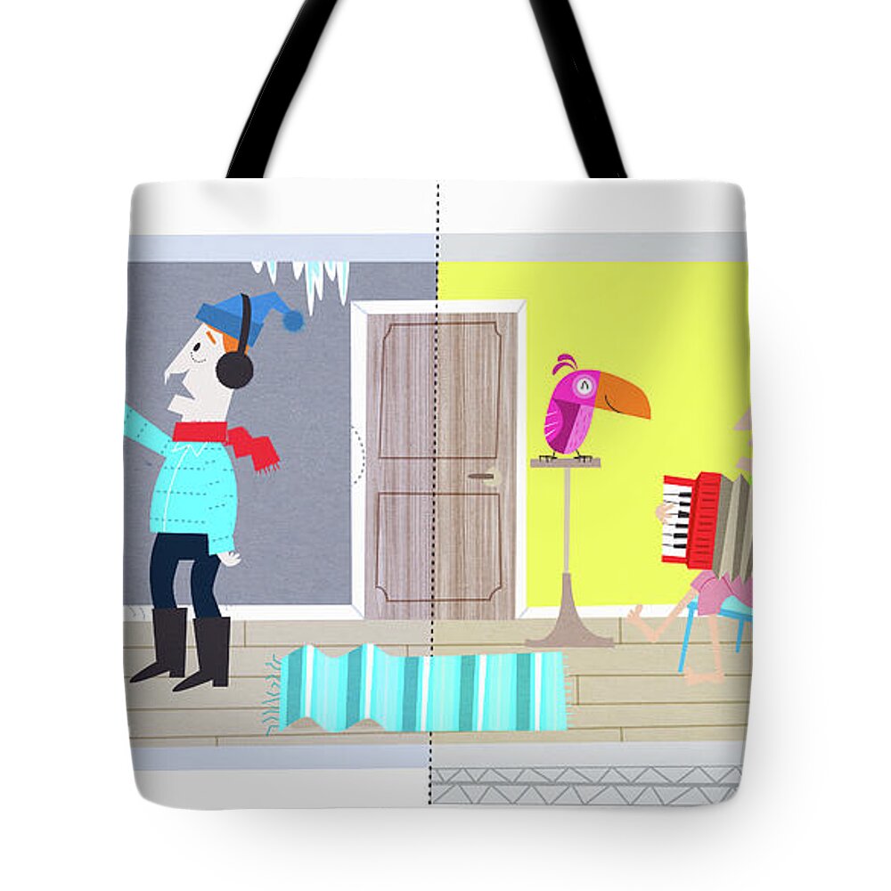 Adult Tote Bag featuring the photograph Contrast Between Man In Cold House by Ikon Ikon Images
