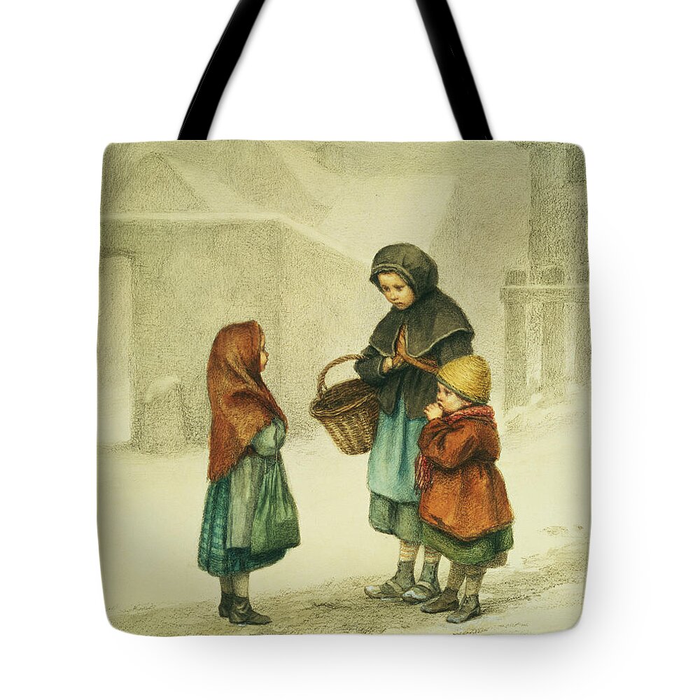 Basket Tote Bag featuring the painting Conversation in the Snow by Pierre Edouard Frere