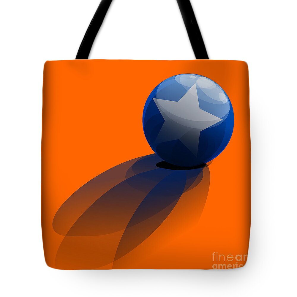 Orange Tote Bag featuring the digital art Blue Ball decorated with star orange background by Vintage Collectables