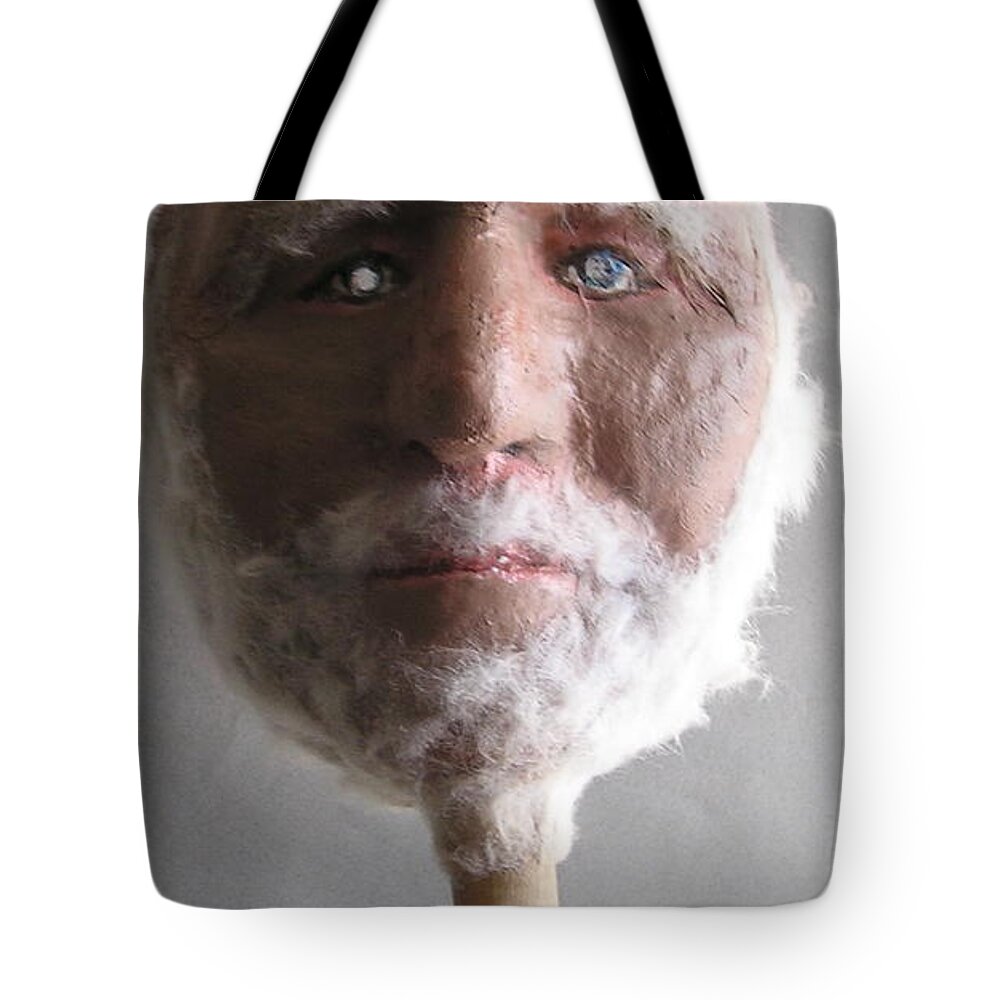 Coot.geezer Tote Bag featuring the sculpture Coot on a Stick by Roger Swezey