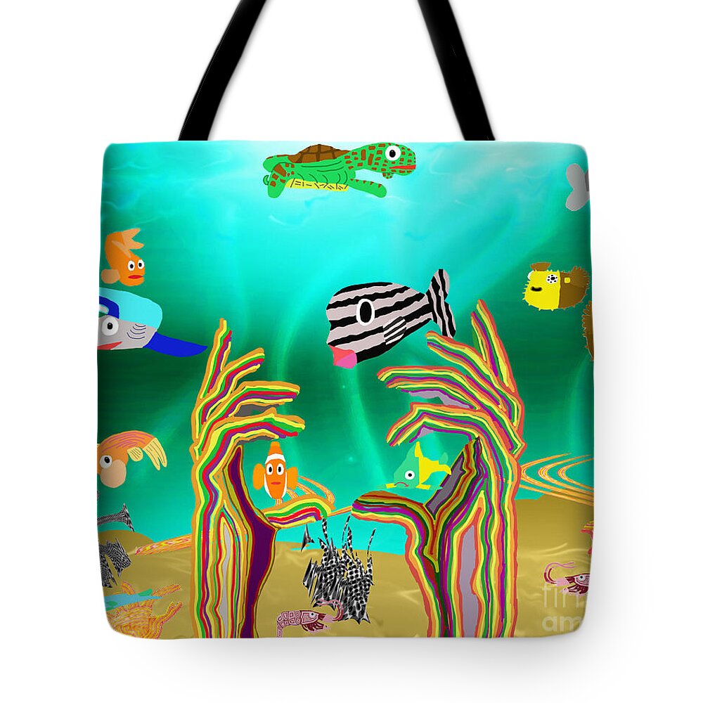 Fish Tote Bag featuring the mixed media Coral Hands by Paul Fields