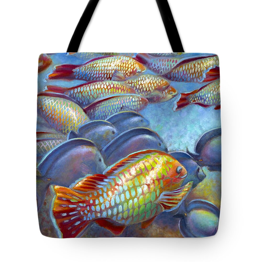 Underwater Coral Reef Tote Bag featuring the painting Coral Reef Life I by Nancy Tilles