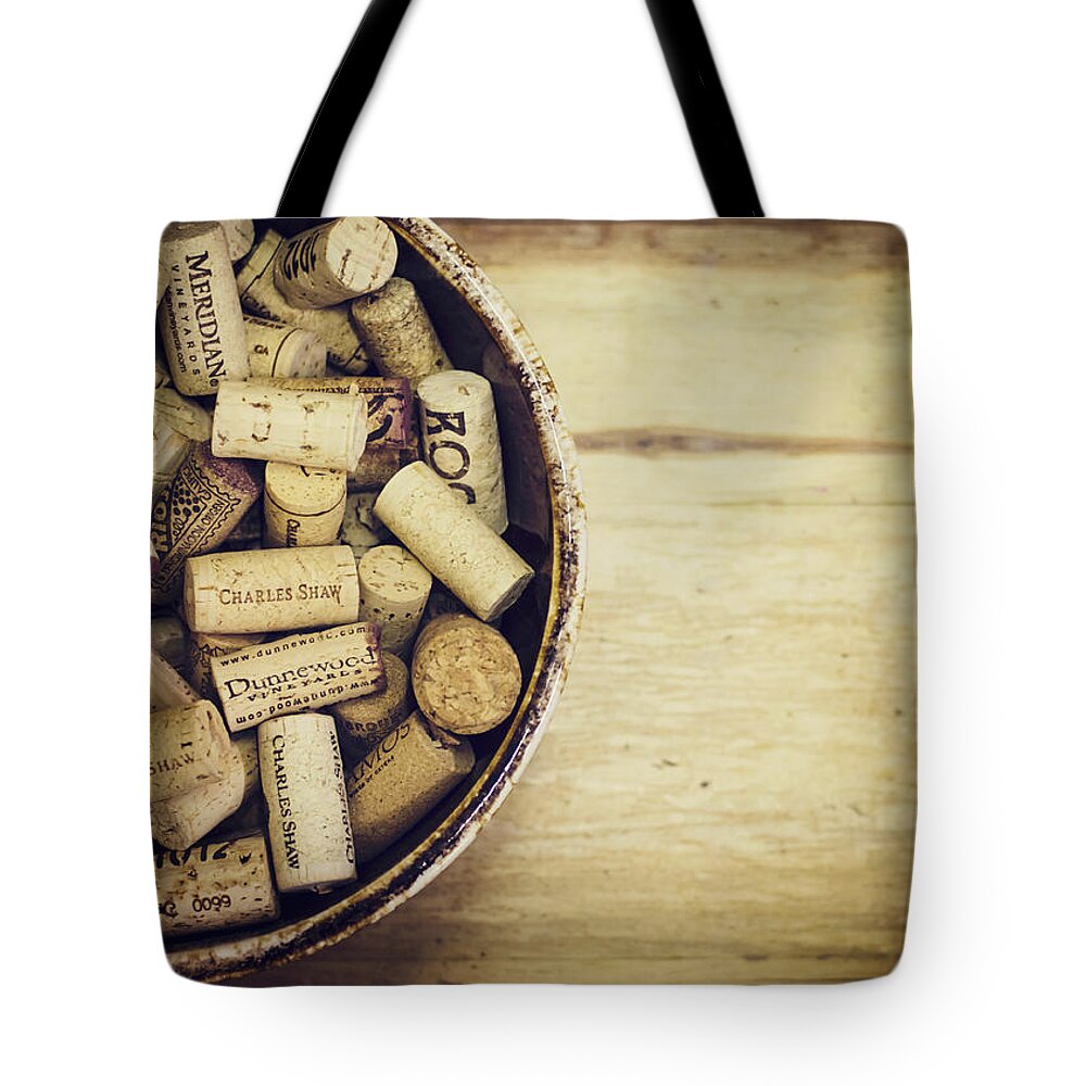 Wine Tote Bag featuring the photograph Cork Collection by Heather Applegate