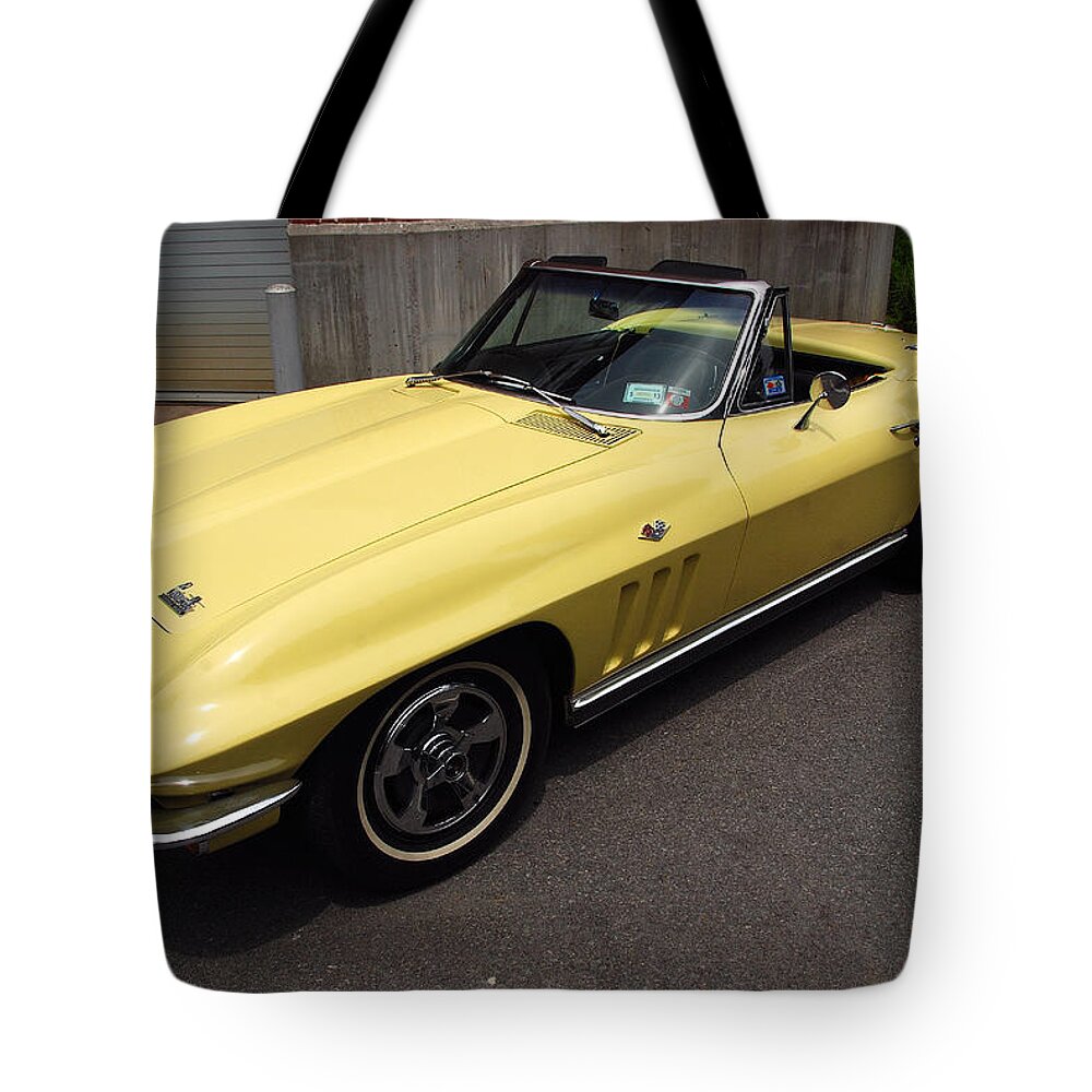 Corvette Tote Bag featuring the photograph Corvette by Chevrolet Sting Ray 1966 by John Schneider