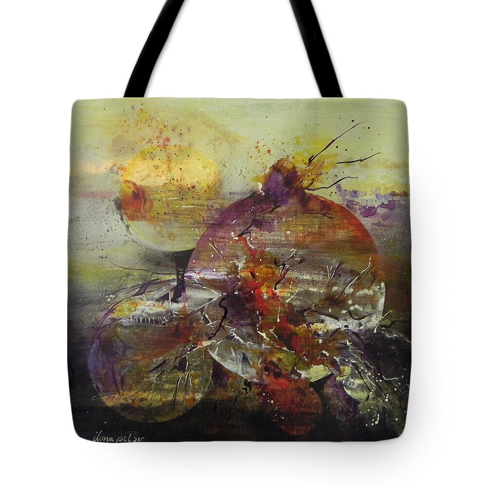 Cosmos Tote Bag featuring the painting Cosmic Storm by Ilona Petzer