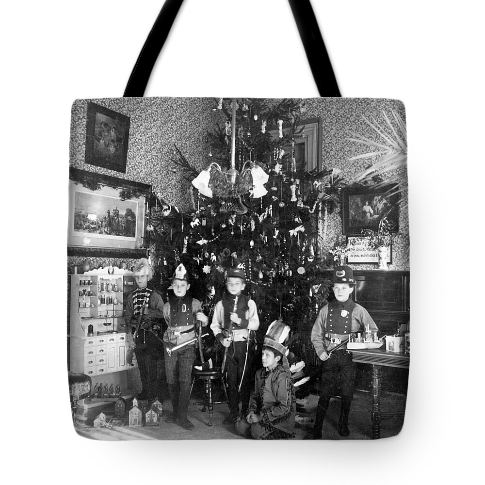 History Tote Bag featuring the photograph Costumed Boys And Christmas Tree, 1905 by Science Source