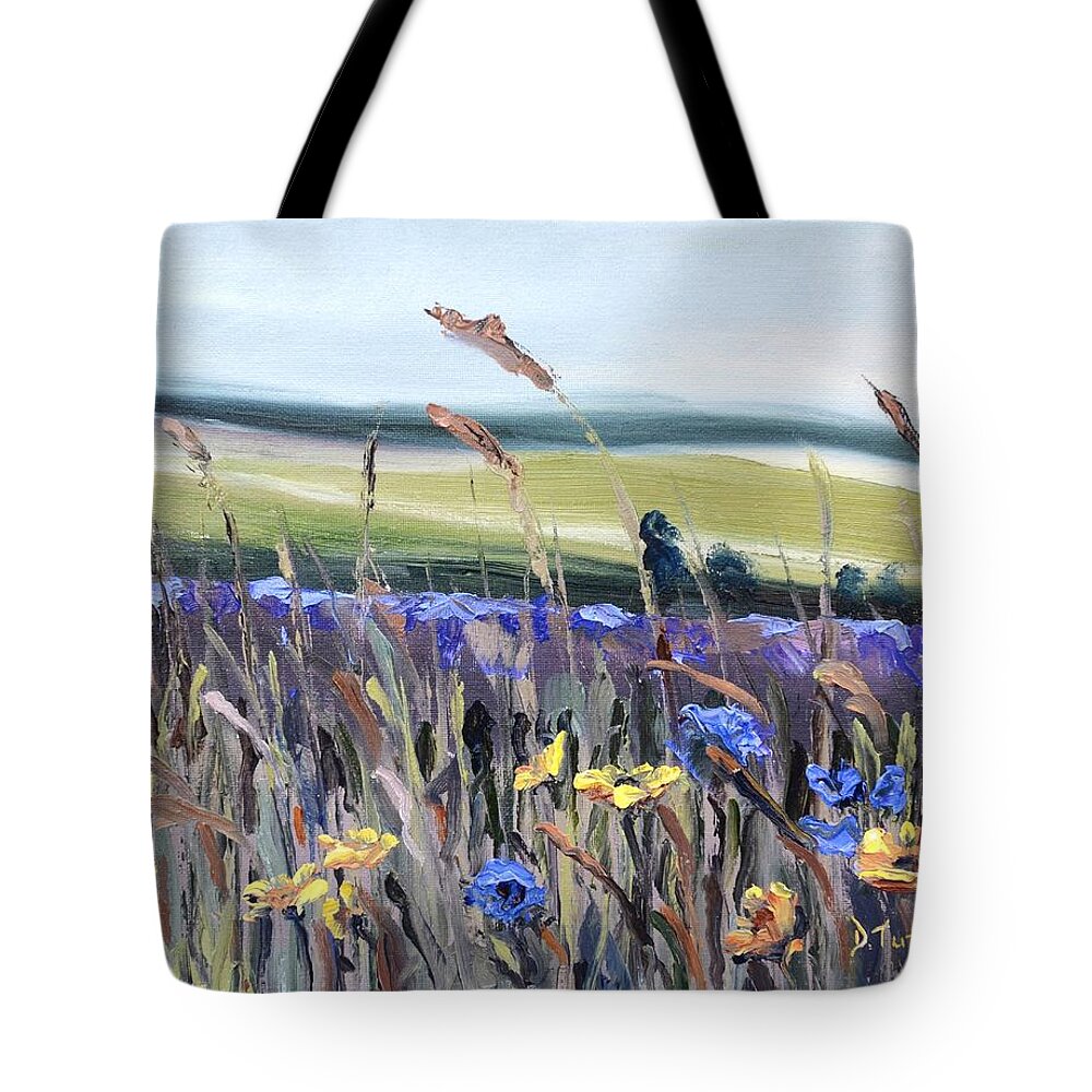 Spring Tote Bag featuring the painting Cotswold Wildflowers by Donna Tuten