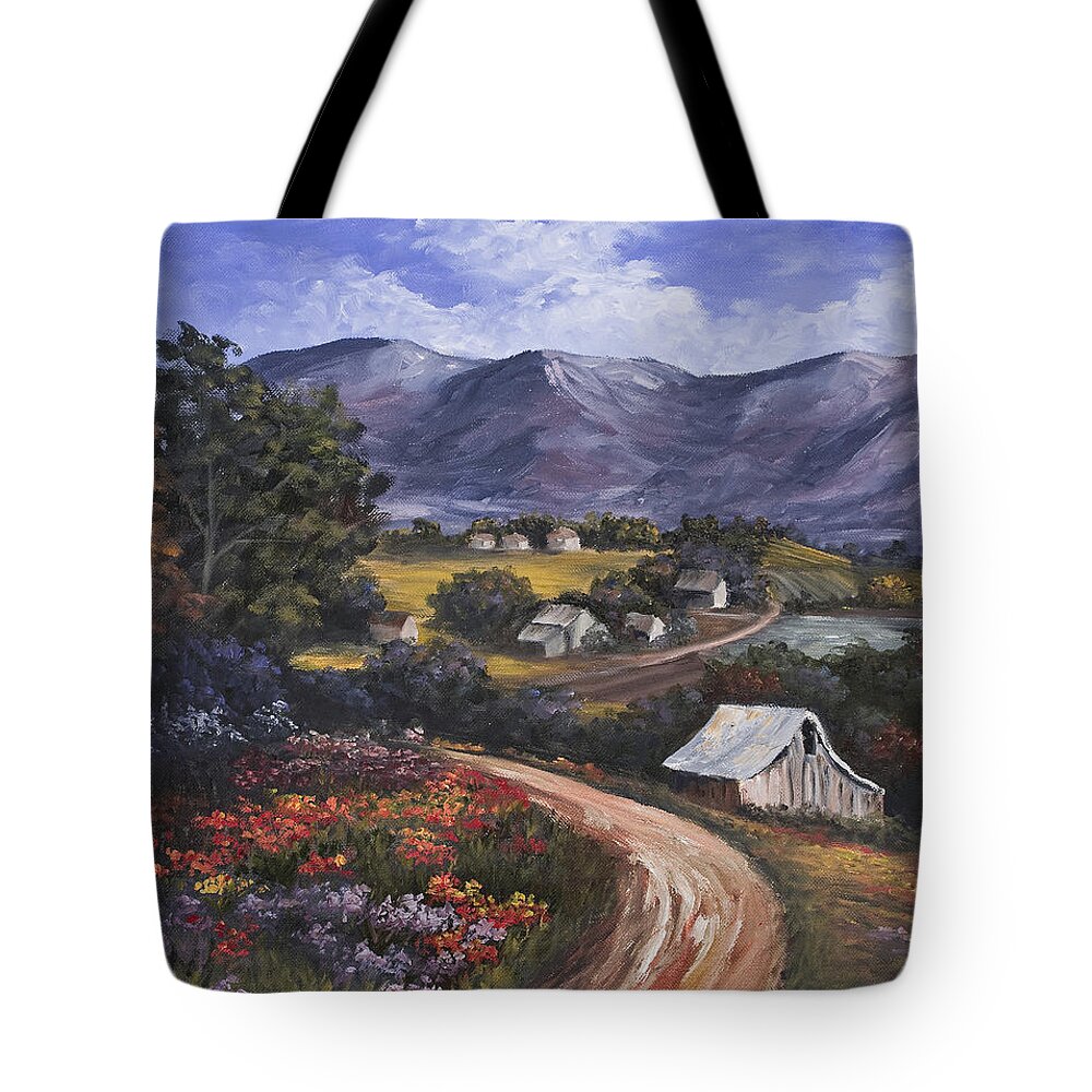 Landscape Tote Bag featuring the painting Country Road by Darice Machel McGuire