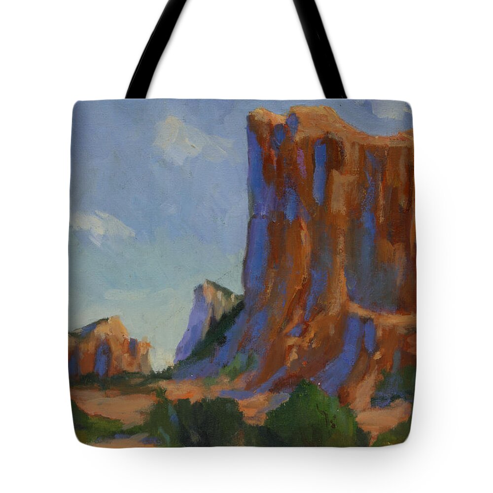 Arizona Tote Bag featuring the painting Courthouse Rock II by Maria Hunt