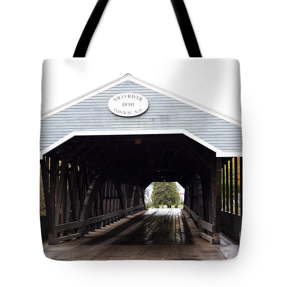 Covered Bridge Tote Bag featuring the photograph Covered Bridge North Conway Sacco River by Christiane Schulze Art And Photography