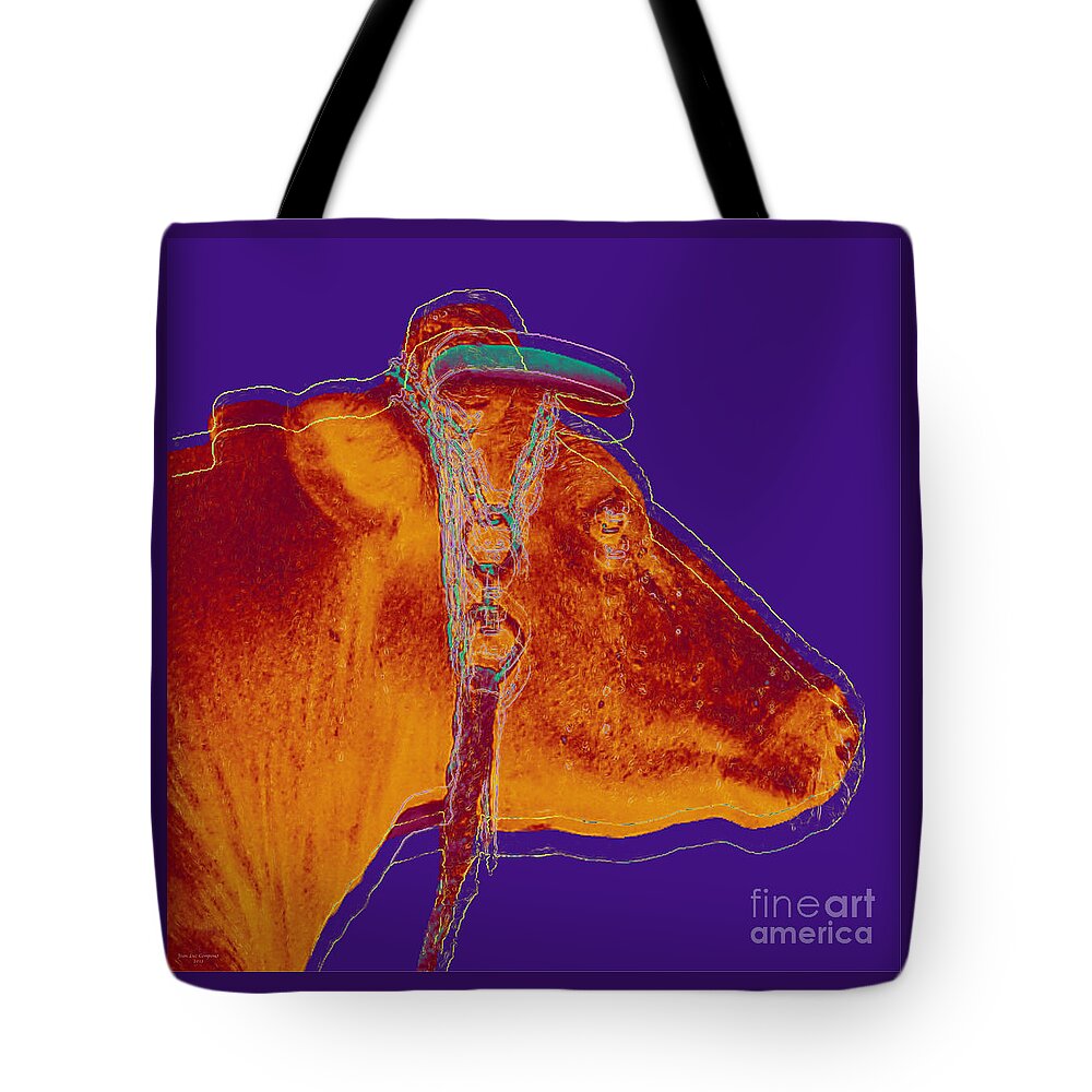 Cow Tote Bag featuring the digital art Cow Pop Art #1 by Jean luc Comperat