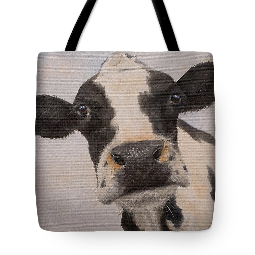 Cow Tote Bag featuring the painting Cow Portrait I by John Silver