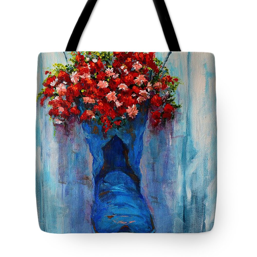 Art Tote Bag featuring the painting Cowboy Boot Unusual Pot Series by Patricia Awapara