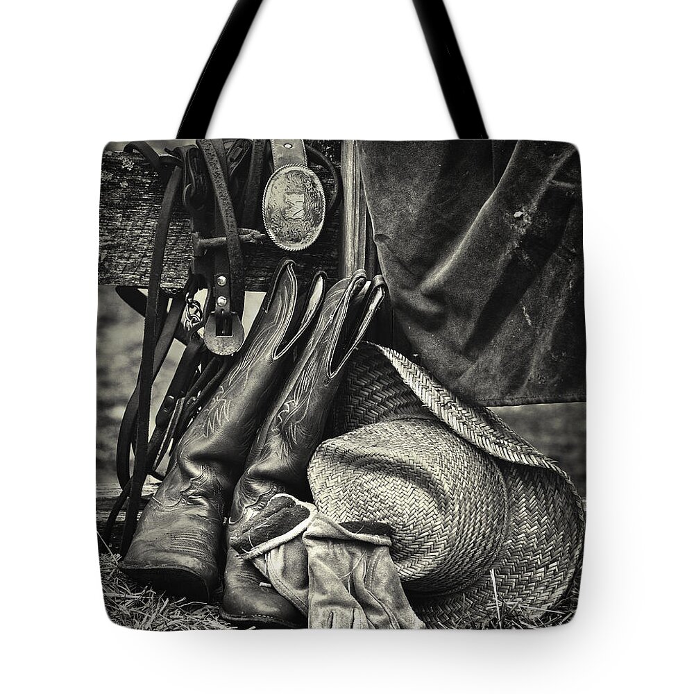 Tack Tote Bag featuring the photograph Cowboy's Gear by Jerry Fornarotto