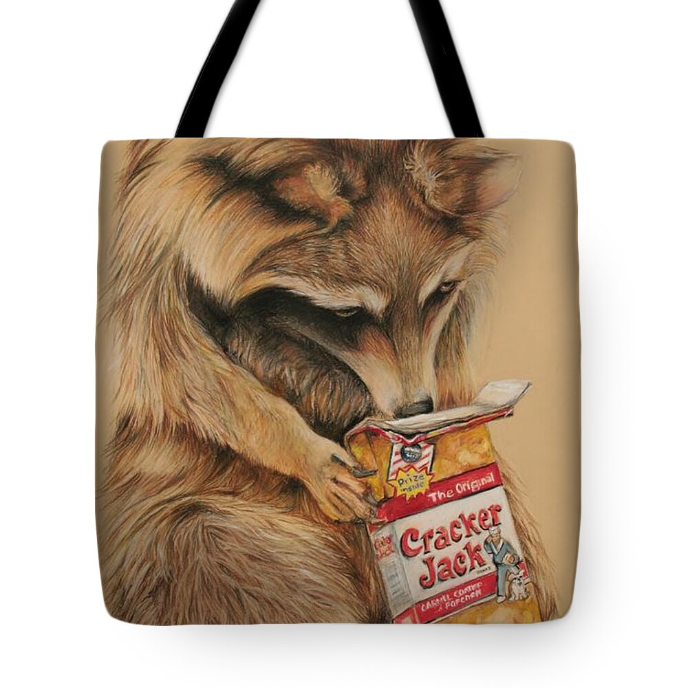 Crack Jack Tote Bag featuring the drawing Cracker Jack Bandit by Jean Cormier