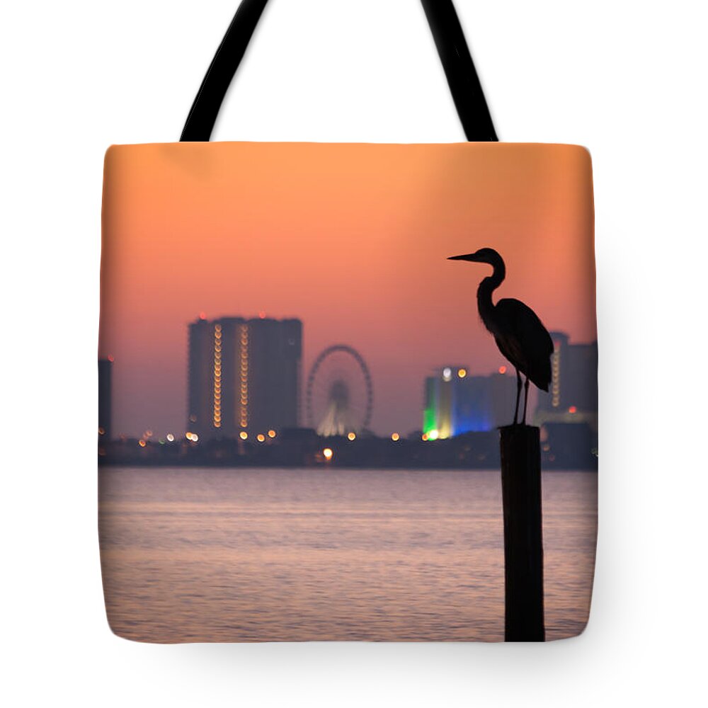 Bird Tote Bag featuring the photograph Crane on a Pier by Tim Stanley