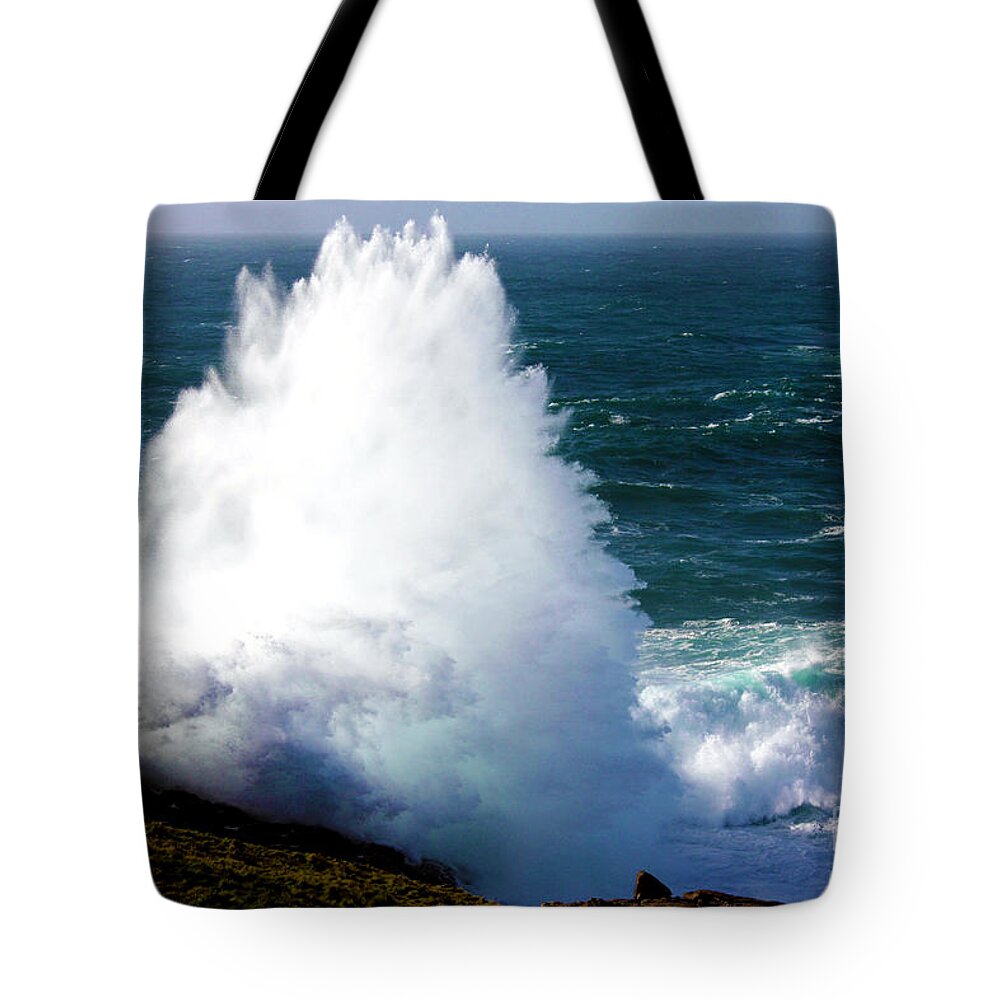 Cornwall Tote Bag featuring the photograph Crashing Wave by Terri Waters
