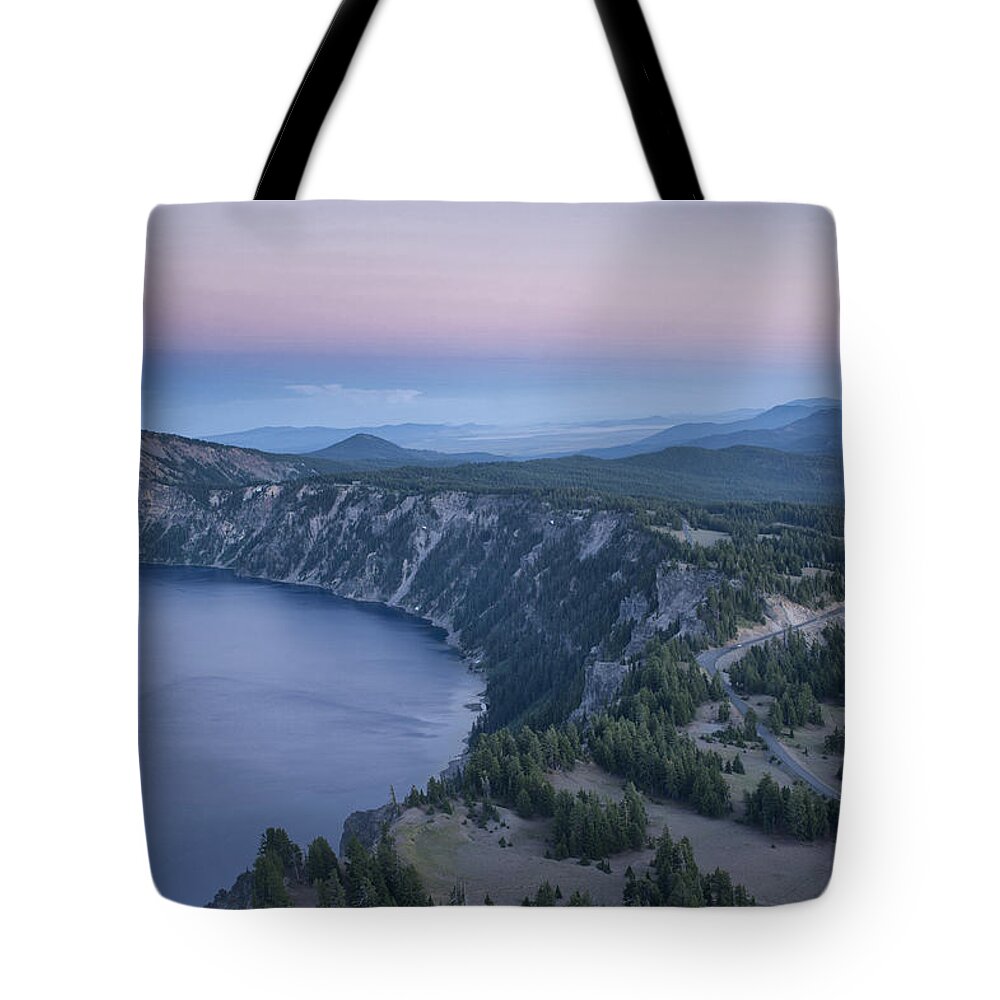 Crater Lake Tote Bag featuring the photograph Crater Lake Sunset by Melany Sarafis
