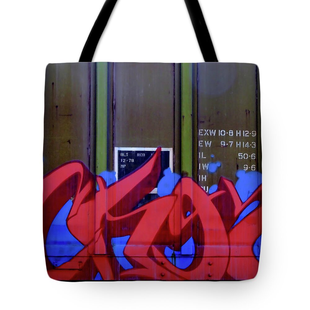 Graffiti Tote Bag featuring the photograph Crazy Red by Donna Blackhall