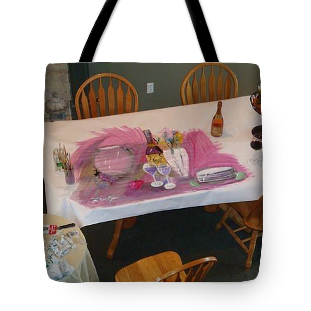 Paper Tote Bag featuring the painting Creating Wrapping Paper by Lisa Kaiser