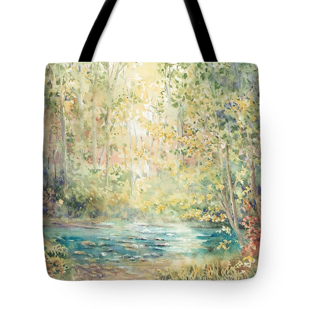 Sunlight Landscape Tote Bag featuring the painting Creek Walk by Marilyn Young