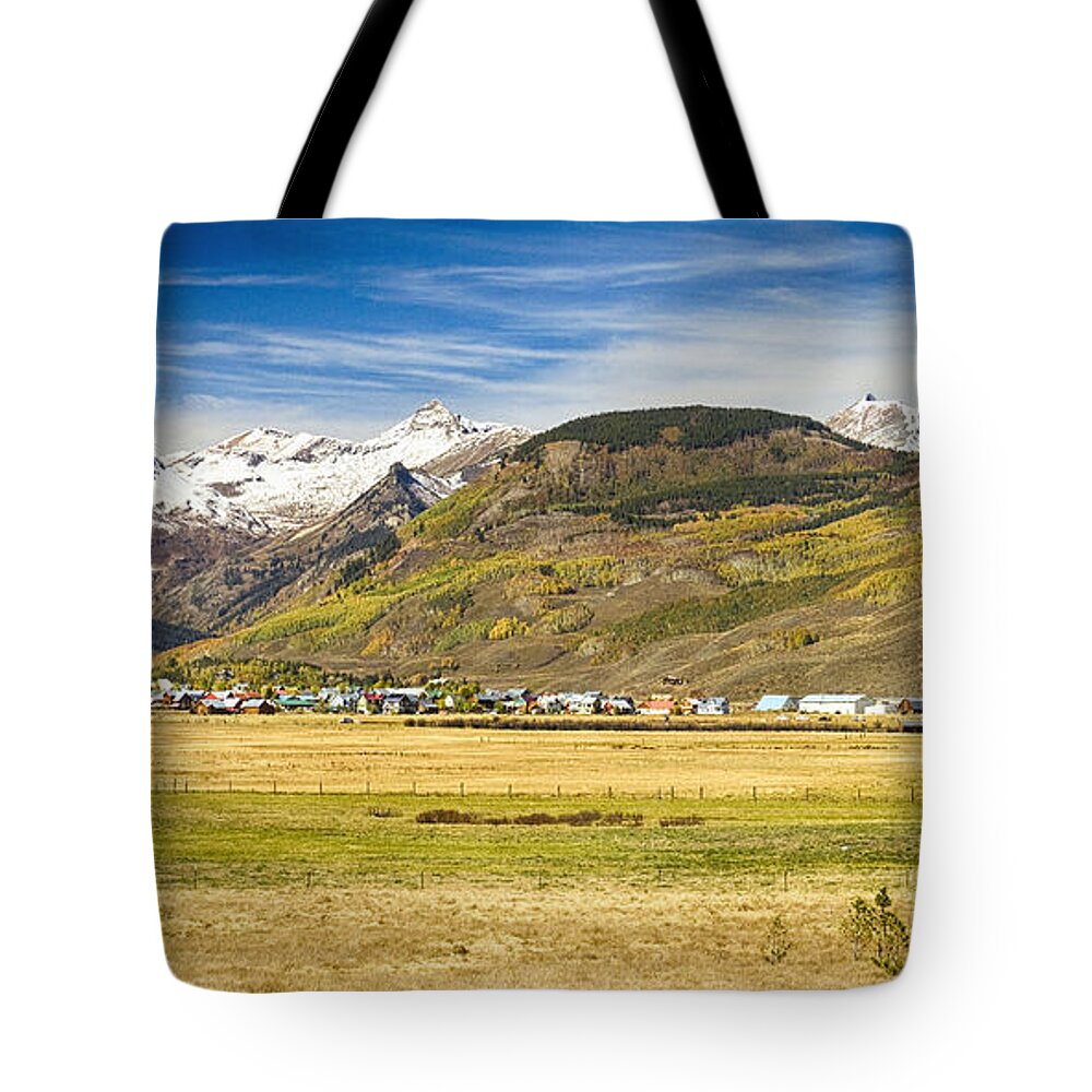 Autumn Tote Bag featuring the photograph Crested Butte City Colorado Panorama View by James BO Insogna