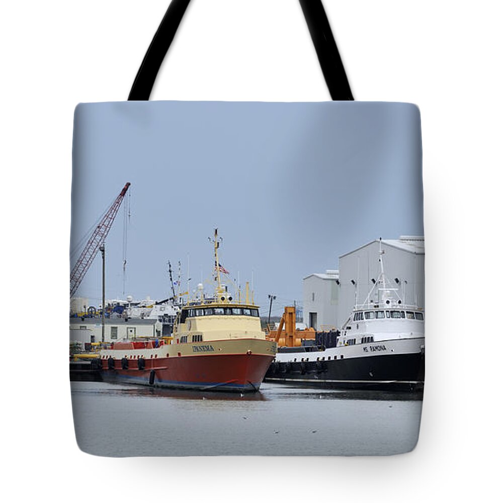 Crew Boats Tote Bag featuring the photograph Crew boats at Port Fourchon by Bradford Martin