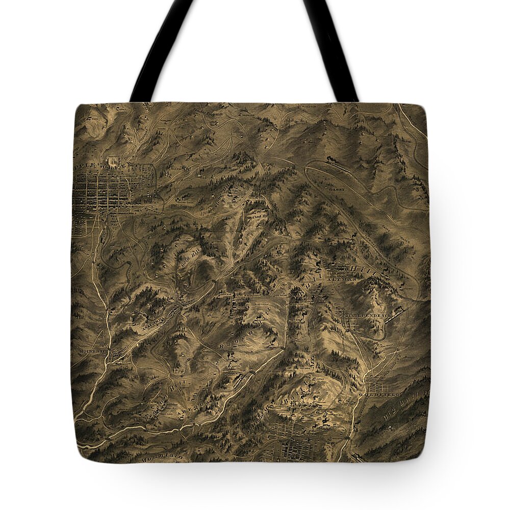 Map Tote Bag featuring the drawing Antique Map - Cripple Creek Mining District Birdseye Map - 1895 by Eric Glaser