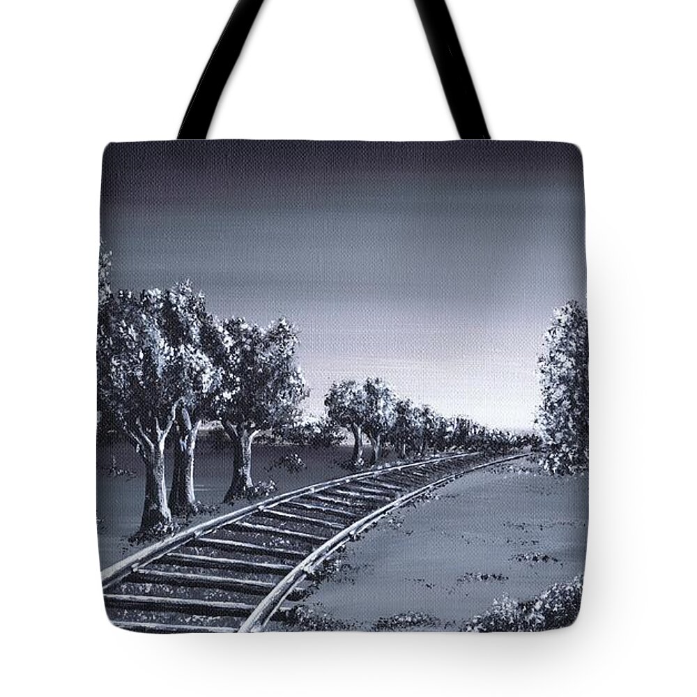 Train Line Tote Bag featuring the painting Cross Country by Kenneth Clarke