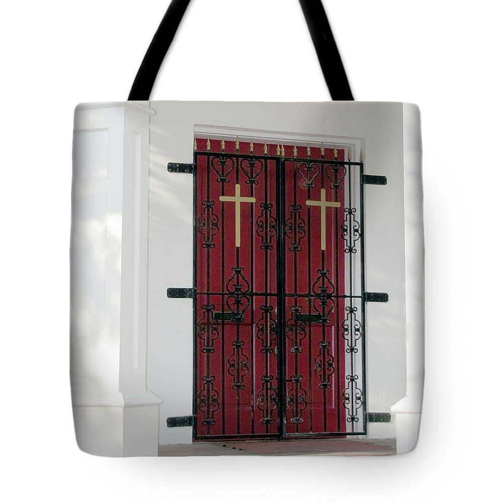 Church Tote Bag featuring the photograph Key West Church Doors by Bob Slitzan